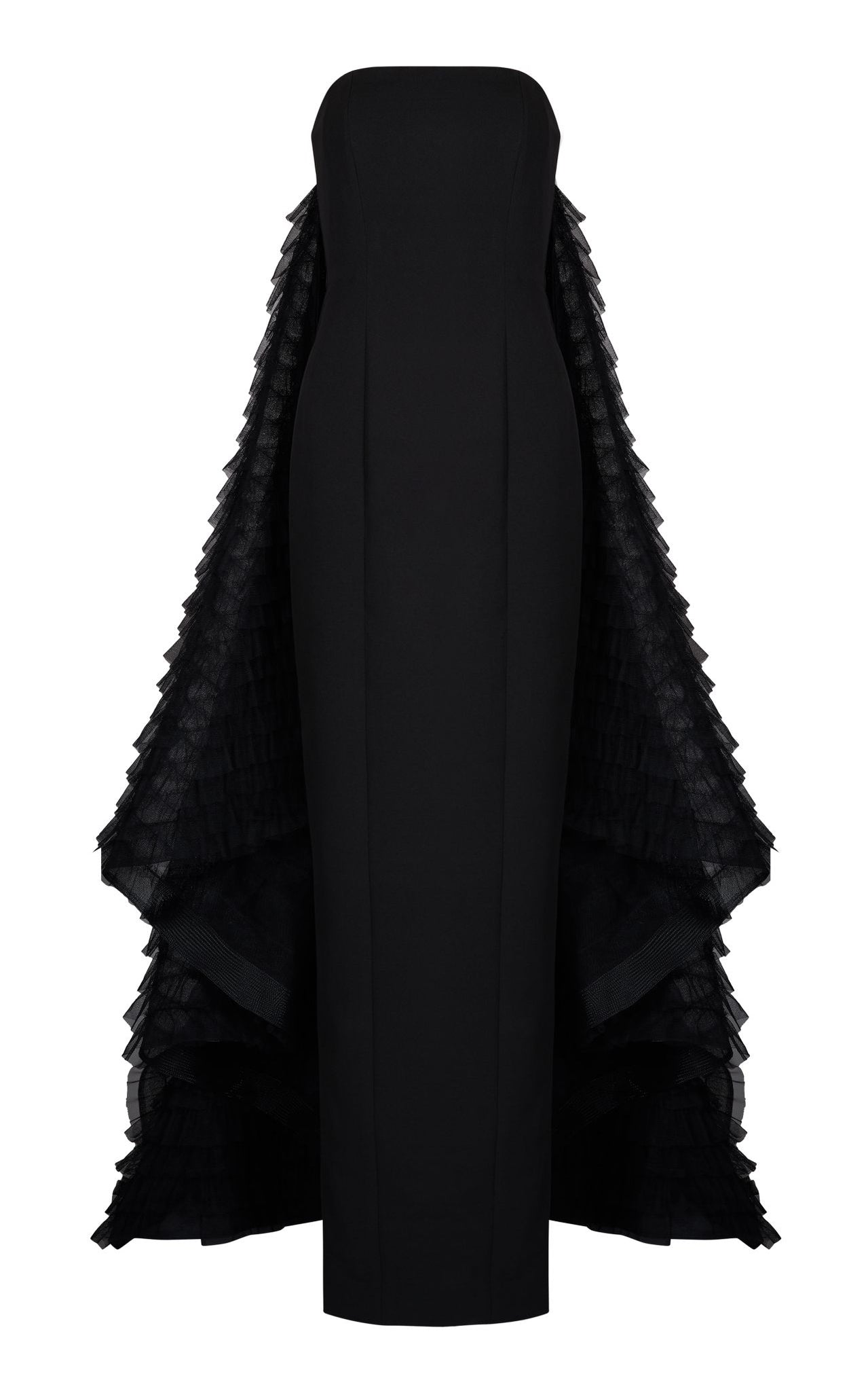 Black skinny gown with tulle train