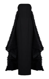 Black skinny gown with tulle train