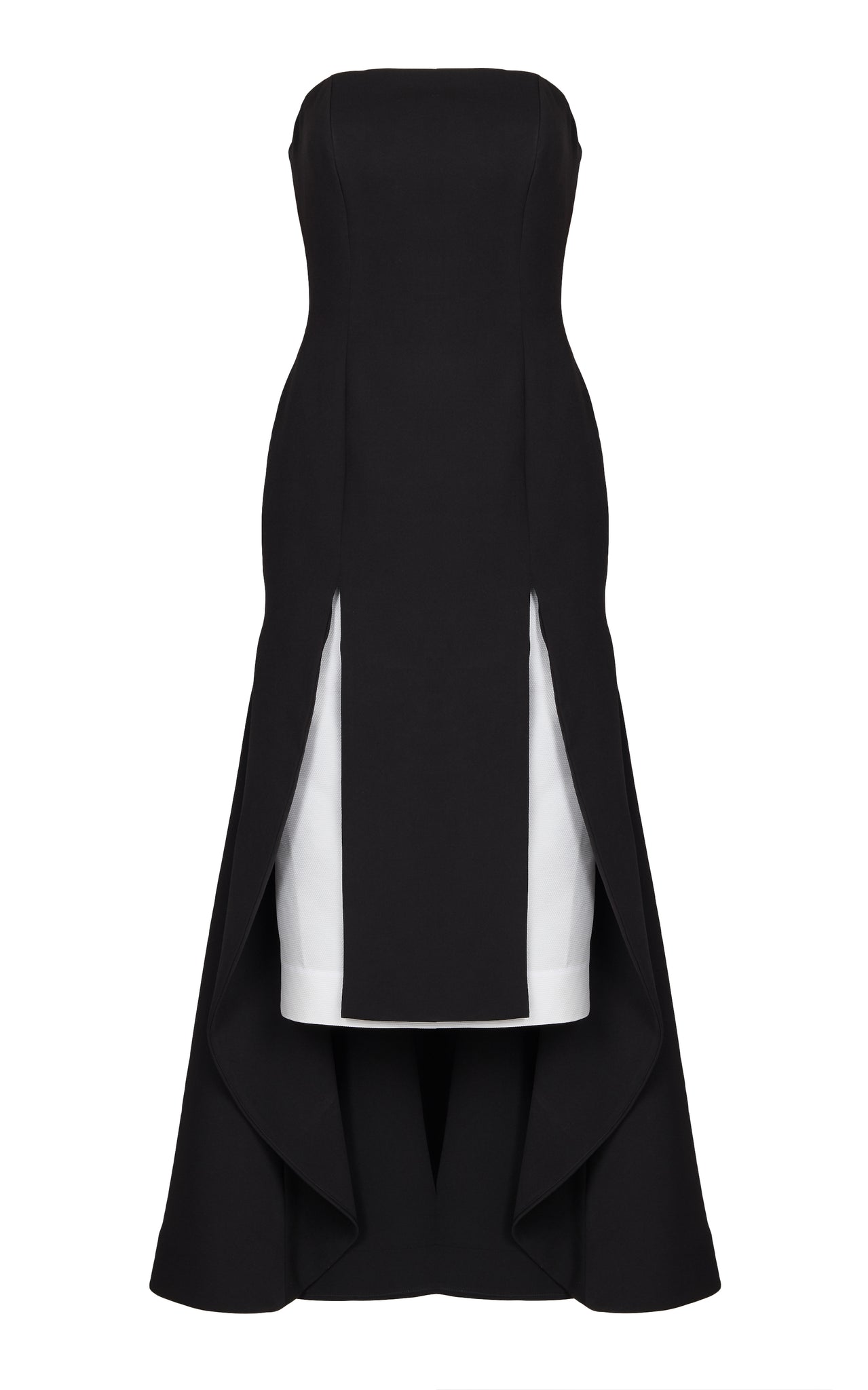 Black strapless knee length gown