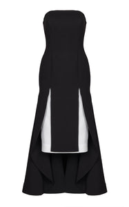 Black strapless knee length gown