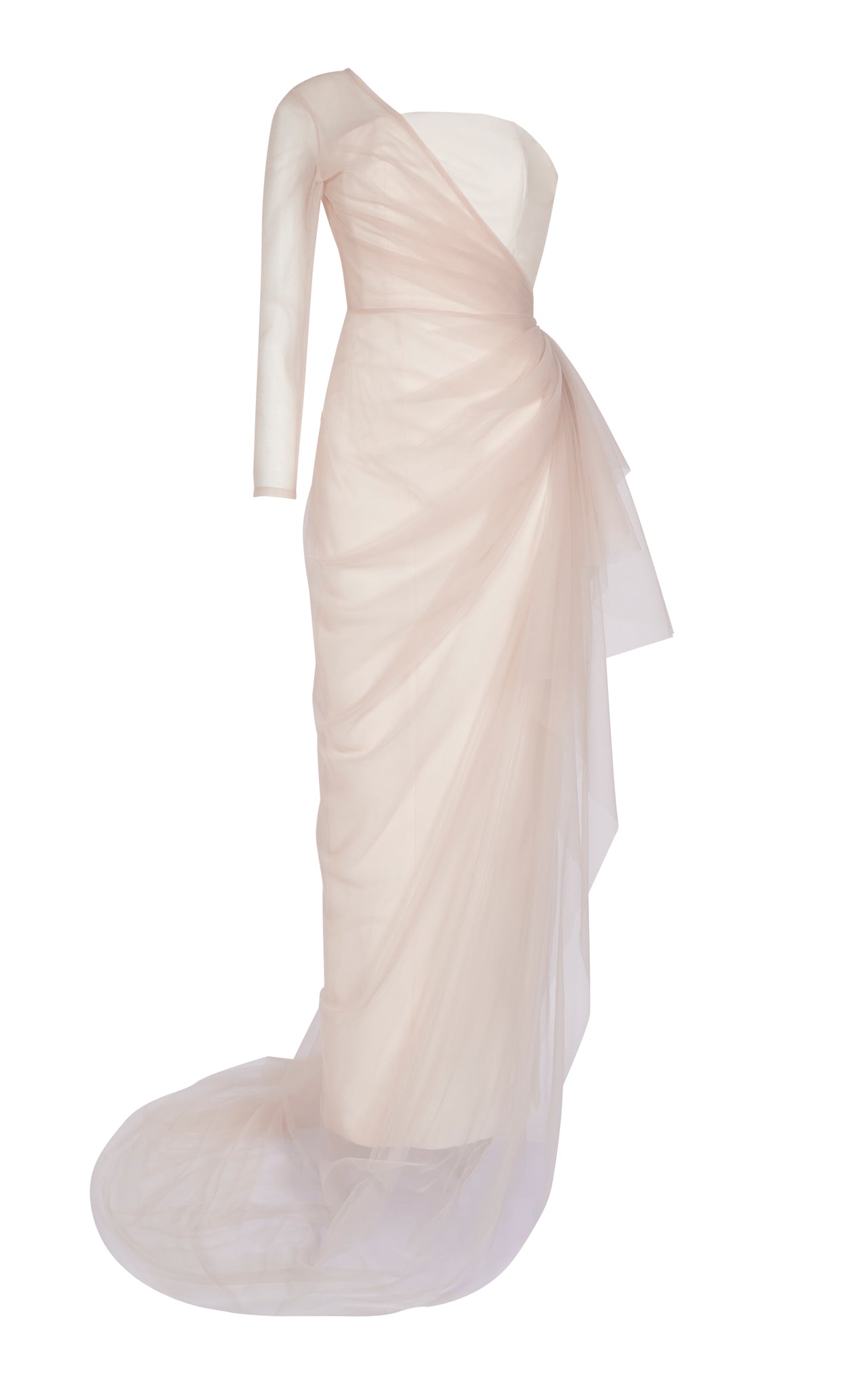 Draped Asymmetrical Tulle Gown over Strapless Dress