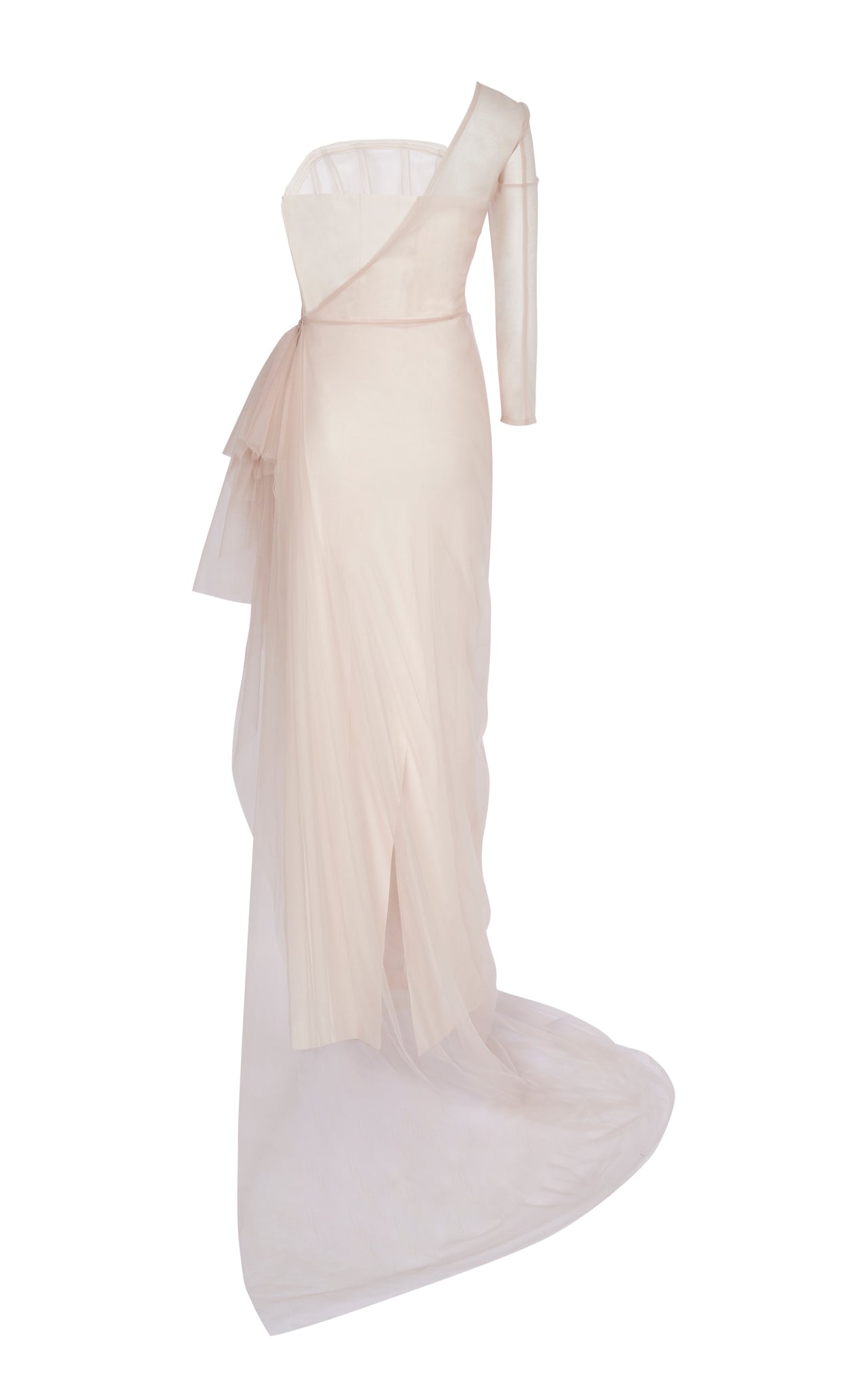 Draped Asymmetrical Tulle Gown over Strapless Dress