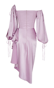 Midi Satin Wrap Dress with Slit Sleeves