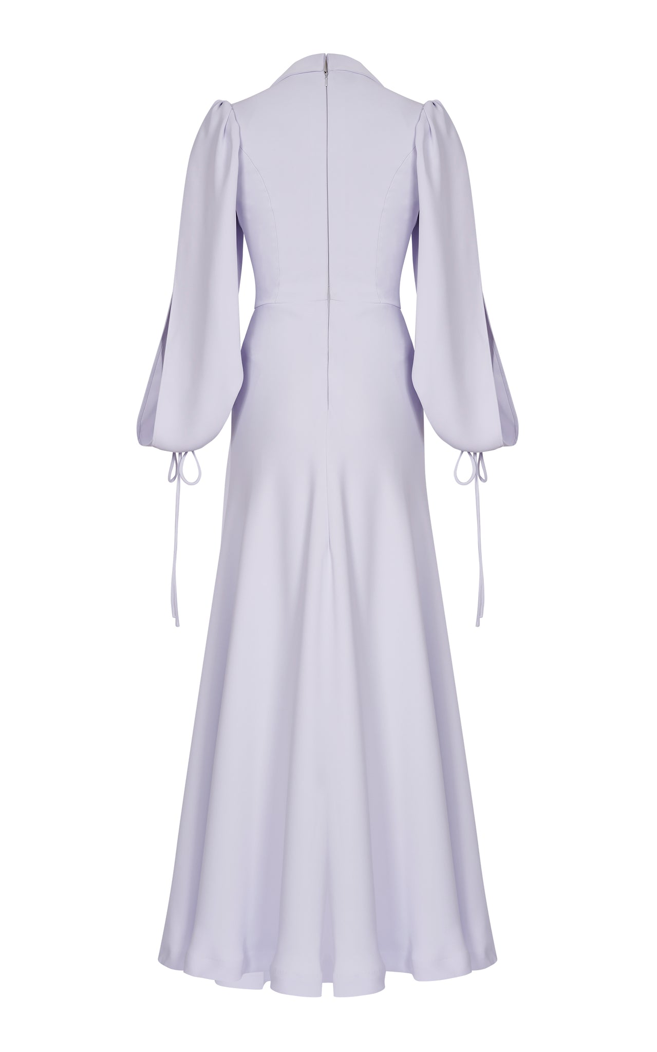Collared Crepe Midi Gown with Slit Sleeves