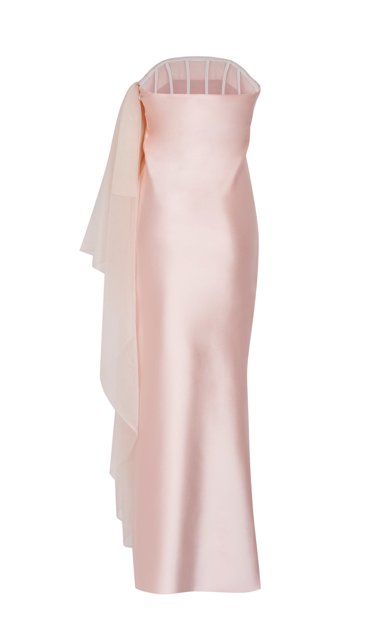 Strapless Wrap Gown with Side Tulle Drape
