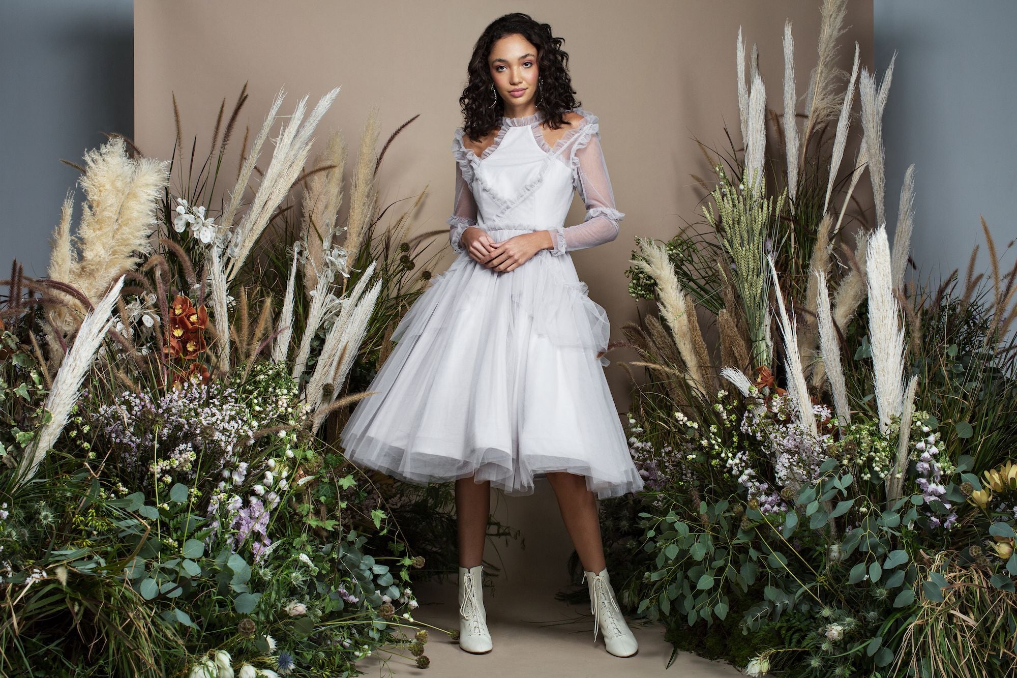 Grey Tulle Midi Dress Bazza Alzouman