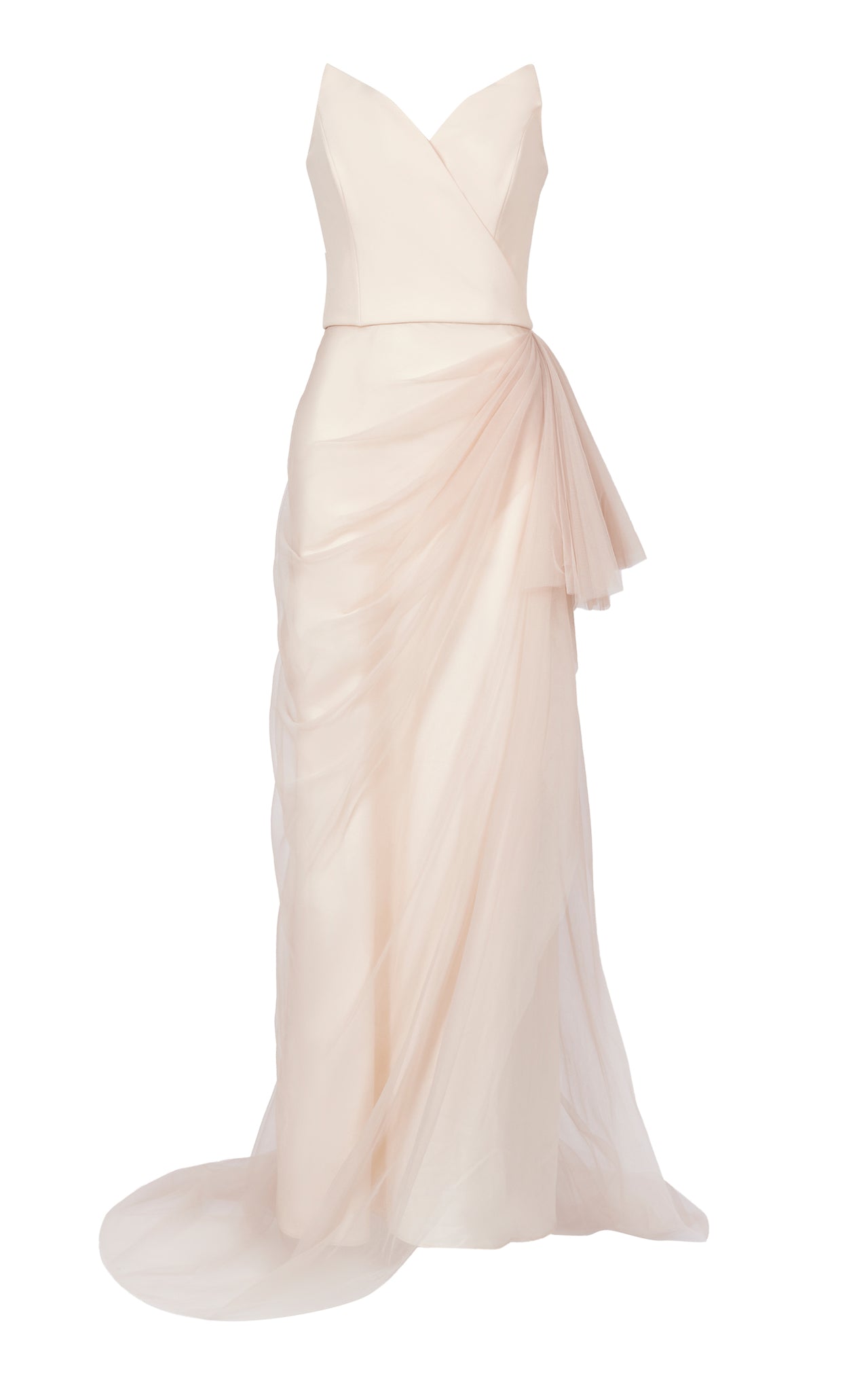 Strapless Wrap Gown with Tulle Overlay