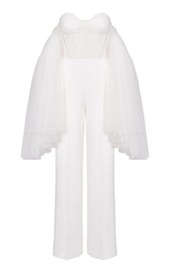 Wide Leg Jumpsuit with Statement Tulle Sleeves