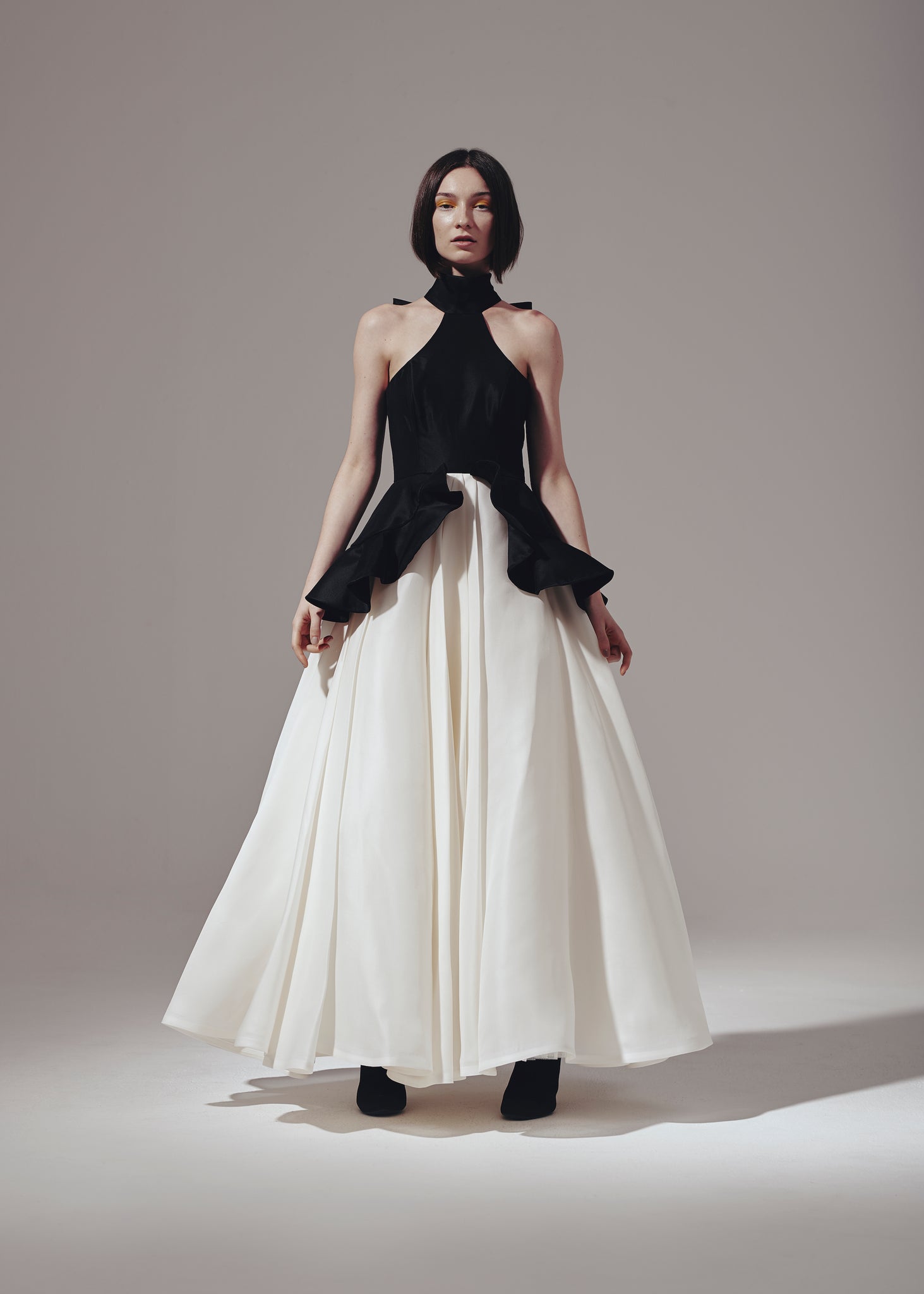 High Neck Silk Gazaar Tea Length Gown