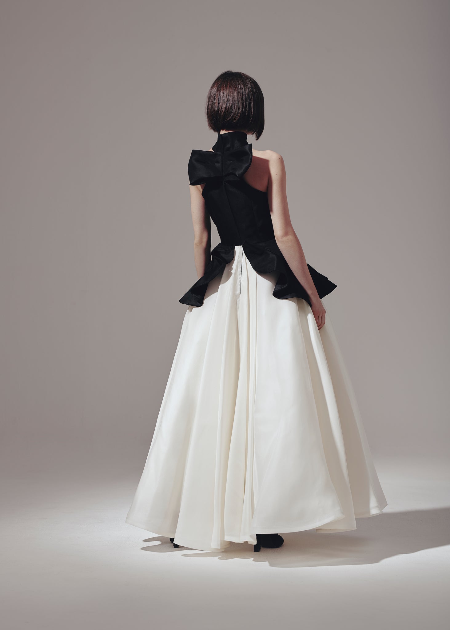 High Neck Silk Gazaar Tea Length Gown