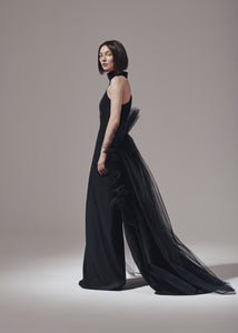 Black Silk Crepe High Neck Skinny Dress