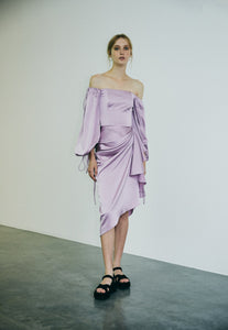 Midi Satin Wrap Dress with Slit Sleeves