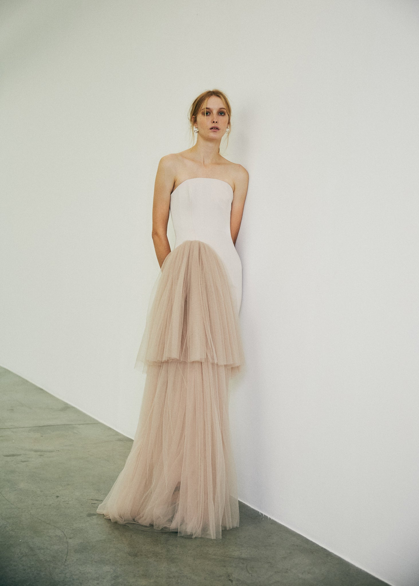 Strapless Gown with Gathered Tulle Drape
