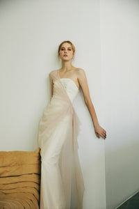 Draped Asymmetrical Tulle Gown over Strapless Dress