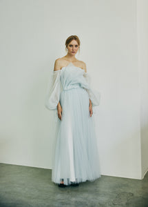 Tulle gown with Front Appliqué and Gathered Skirt