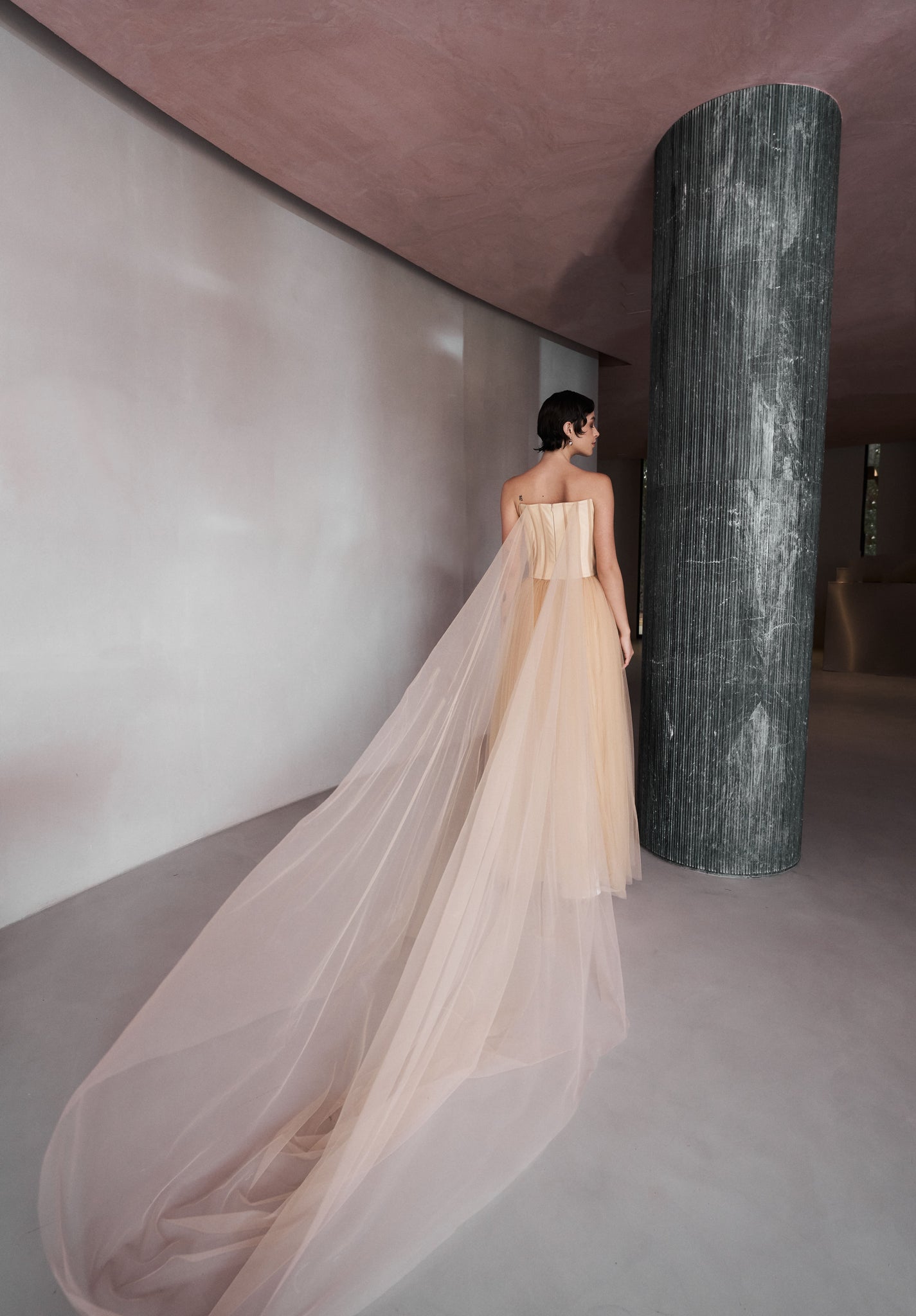 Strapless Tulle ballgown with Boned bodice